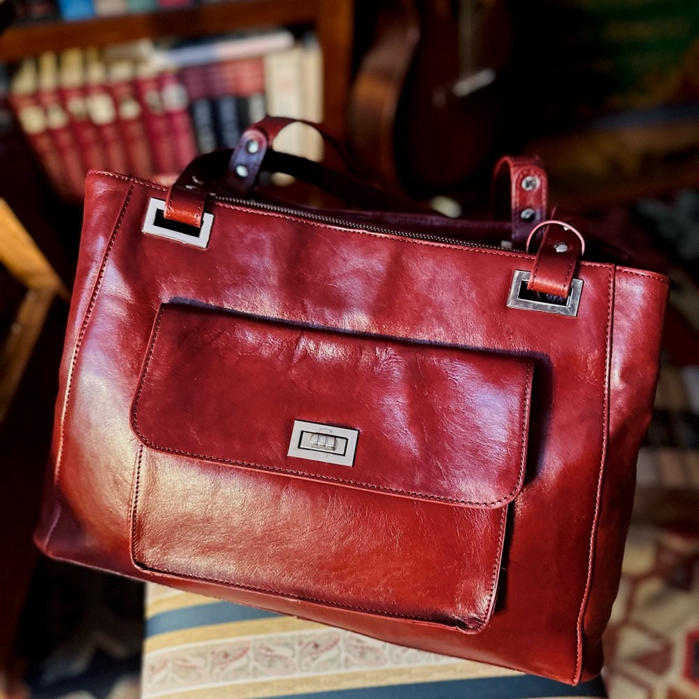 Wilsons Red Leather Tote Bag